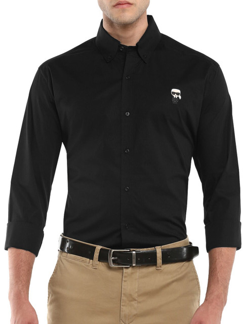 

LAGERFELD Men Black Solid Pure Cotton Casual Shirt