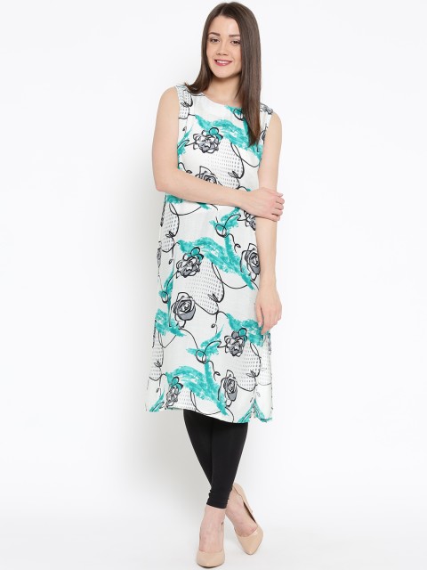 

Soch Outlet Women Off-White & Green Floral Print Straight Kurta