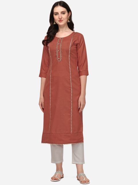 

SAADHVI Women Rust Embroidered Pastels Kurta