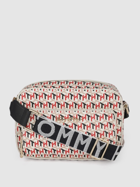 

Tommy Hilfiger Red Printed PU Structured Sling Bag, Beige