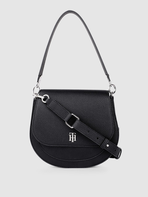 

Tommy Hilfiger Black Solid PU Regular Half Moon Shoulder Bag