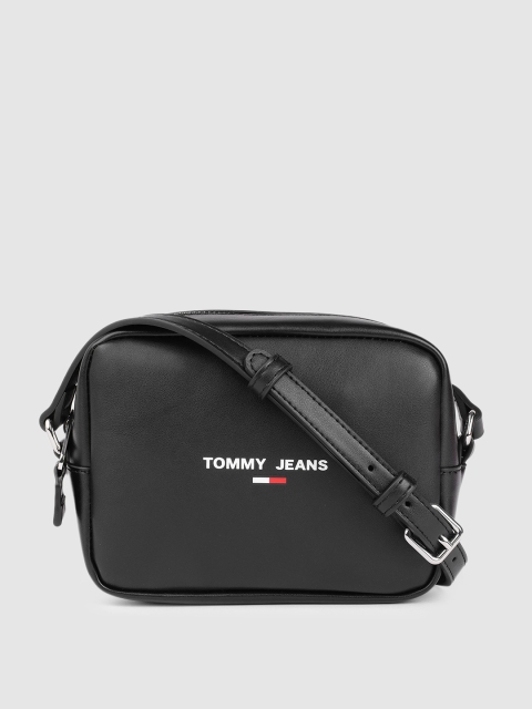 

Tommy Hilfiger Black Solid PU Regular Structured Sling Bag with Brand Logo Print Detail