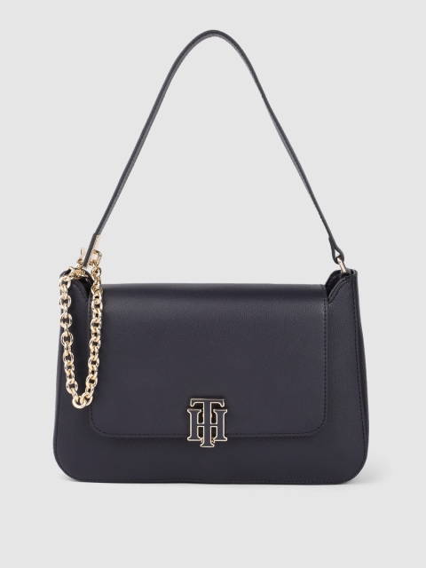 

Tommy Hilfiger Navy Blue Solid PU Regular Structured Shoulder Bag with Chain Tassel