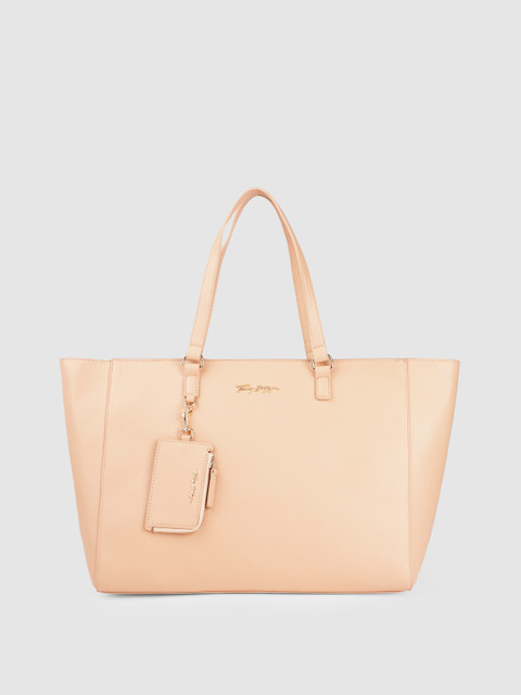 

Tommy Hilfiger Beige Solid Structured Shoulder Bag With Pouch