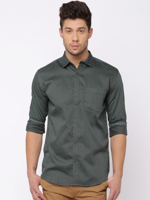 

Nature Casuals Men Olive Green & Navy Slim Fit Printed Casual Shirt