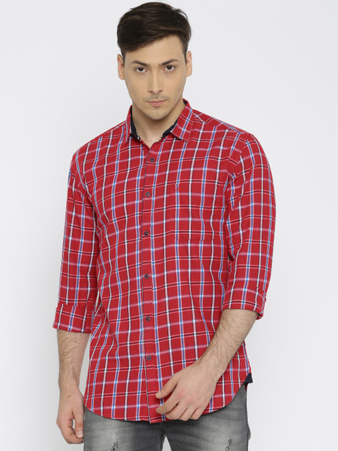 

Nature Casuals Men Red Slim Fit Checked Casual Shirt