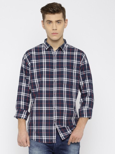 

Nature Casuals Men Navy Blue & White Slim Fit Checked Casual Shirt