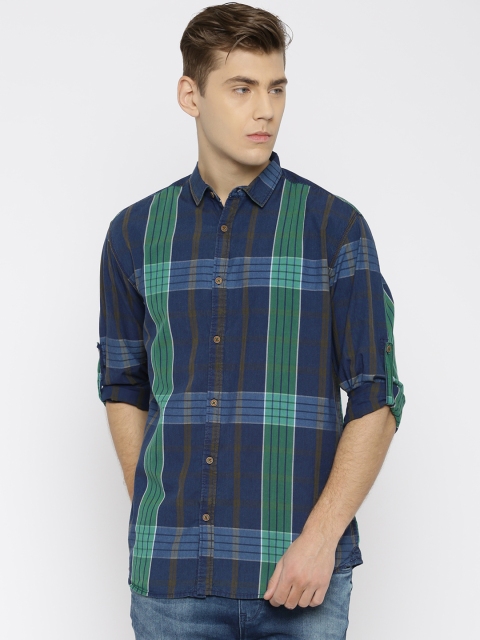 

Nature Casuals Men Navy Blue Slim Fit Checked Casual Shirt