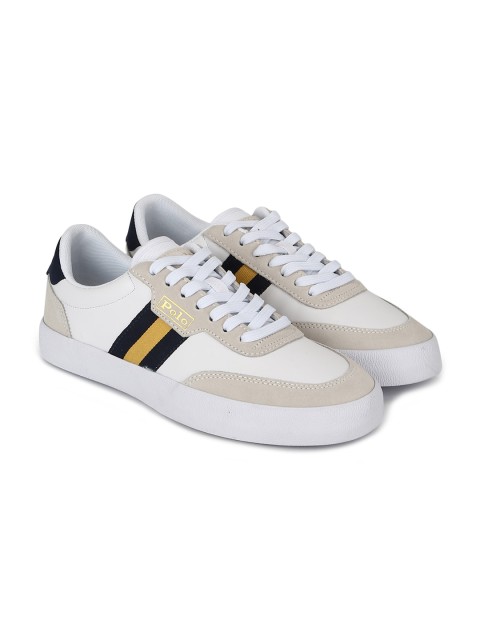 

Polo Ralph Lauren Men White & Beige Striped Sneakers