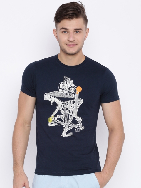 

Pepe Jeans Men Navy Blue Printed Round Neck Slim Fit T-shirt