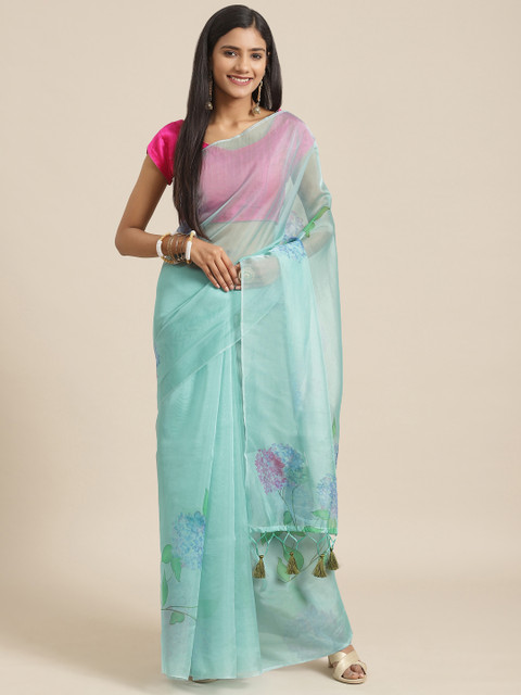 

Nanda Silk Mills Sea Green Printed Organza Saree
