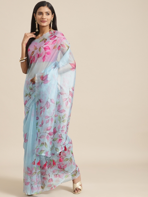 

Nanda Silk Mills Blue Floral Printed Organza Saree