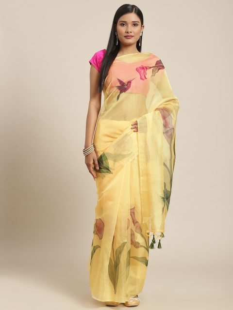 

Nanda Silk Mills Women Yellow & Green Floral Printed Saree