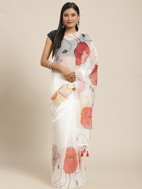 

Nanda Silk Mills White & Red Organza Floral Saree