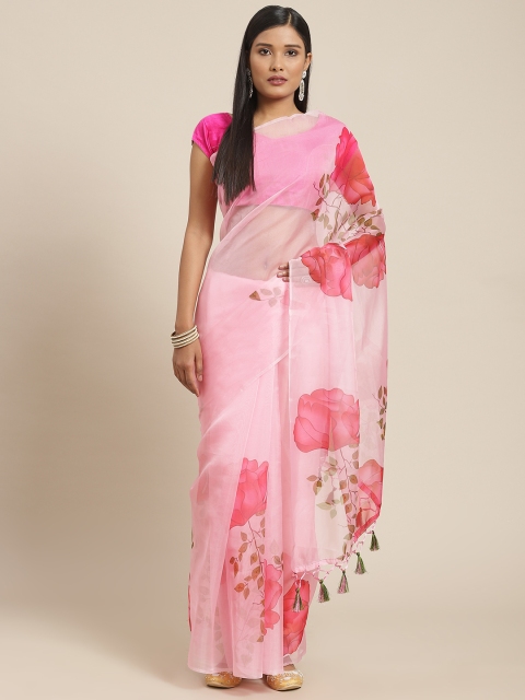 

Nanda Silk Mills Pink Floral Printed Saree