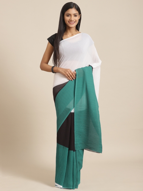 

Nanda Silk Mills Green & Black Colourblocked Pure Georgette Saree