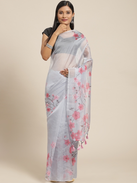 

Nanda Silk Mills Women Grey & Peach-Coloured Floral Printed Saree