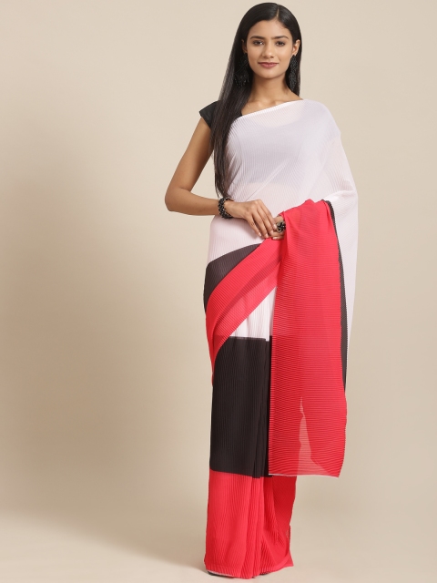 

Nanda Silk Mills Red & Black Colourblocked Pure Georgette Saree