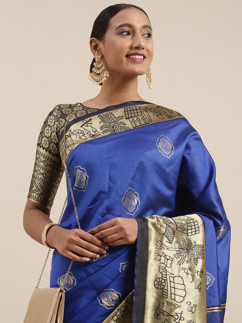 

Mitera Blue & Golden Ethnic Motifs Woven Design Saree