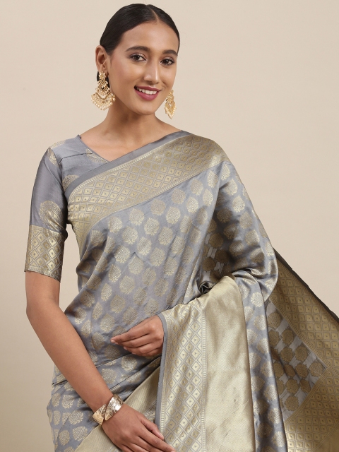 

Mitera Grey & Golden Ethnic Motifs Woven Design Saree