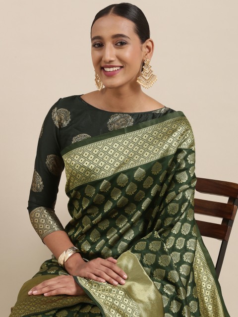 

Mitera Green & Golden Ethnic Motifs Woven Design Saree