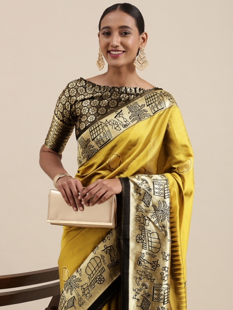 

Mitera Mustard Yellow & Golden Ethnic Motifs Woven Design Saree