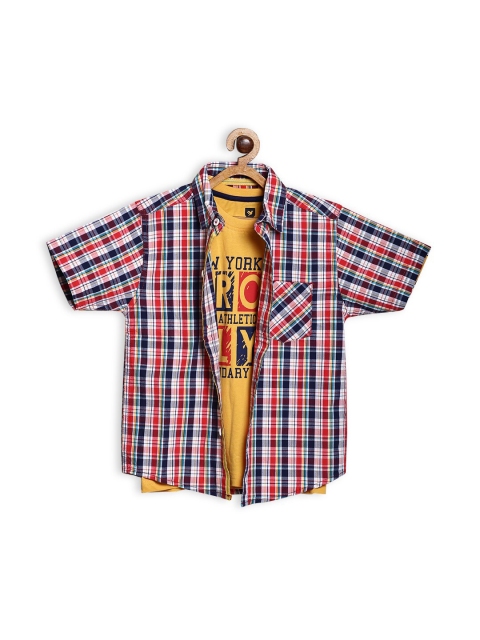 

612 league Boys White Classic Checked Casual Shirt