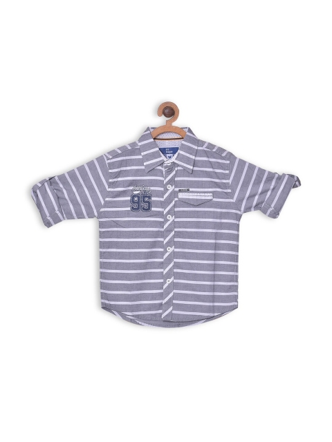 

612 league Boys Grey Striped Cotton Casual Shirt