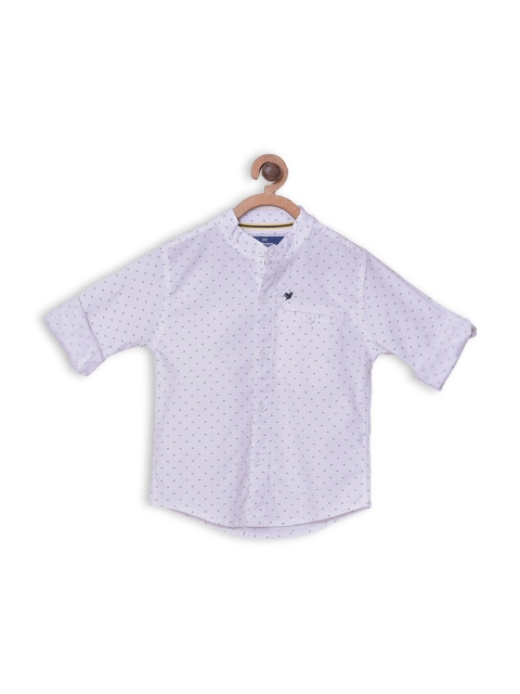 

612 league Boys White Classic Regular Fit Geometric Opaque Printed Cotton Shirt