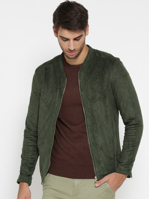 

Jack & Jones Men Olive Green Solid Tailored Jacket