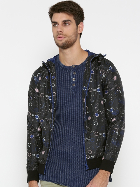 

Jack & Jones Men Black Printed Hooded Jacket