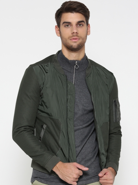 

Jack & Jones Men Olive Green Solid Bomber Jacket