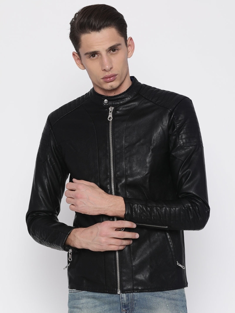 

Jack & Jones Men Black Solid Biker Jacket
