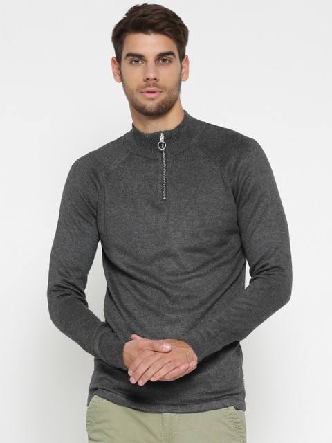 

Jack & Jones Men Grey Melange Solid Sweater