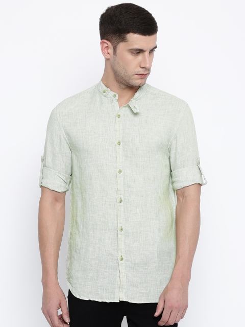 

Jack & Jones Men Green & Off-White Slim Fit Striped Casual Shirt