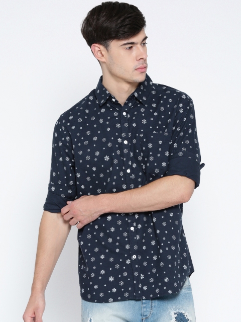 

Jack & Jones Men Navy Printed Slim Fit Casual Shirt, Navy blue