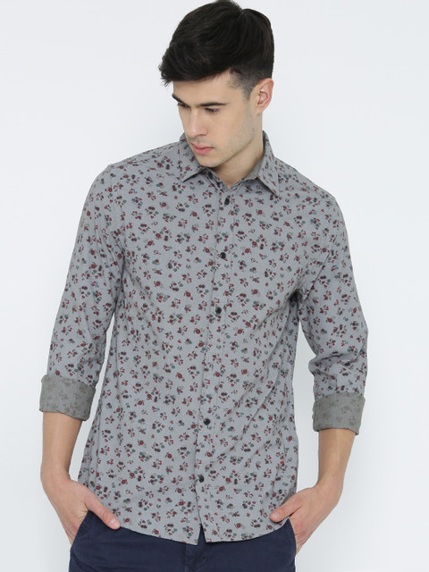 

Jack & Jones Men Grey Slim Fit Printed Casual Shirt