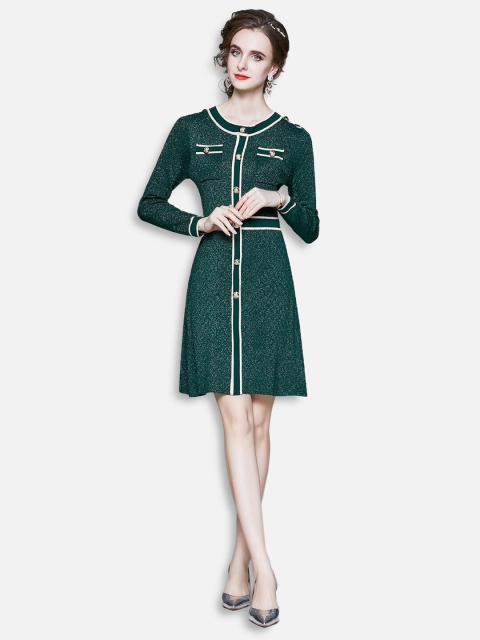 

JC Collection Women Green Speckled Effect A-Line Dress