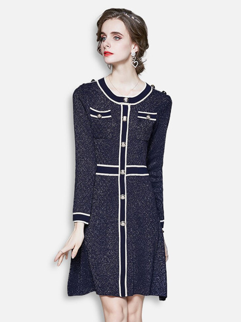 

JC Collection Women Navy Blue Speckled Effect A-Line Dress