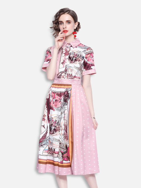 

JC Collection Pink Printed A-Line Dress
