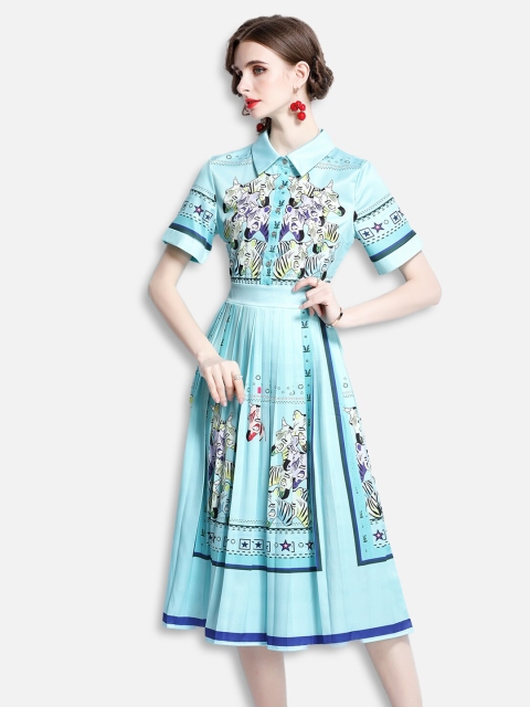 

JC Collection Blue Printed A-Line Dress