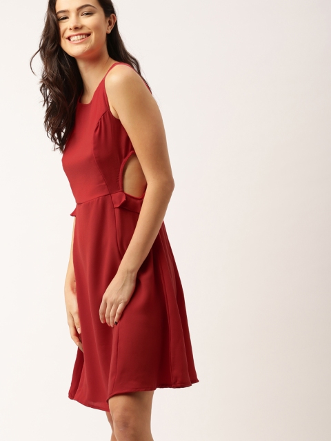 

DressBerry Women Red Solid Cut-Out A-Line Dress