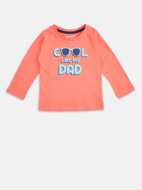 

Pantaloons Baby Boys Coral & Blue Typography Printed Pure Cotton T-shirt