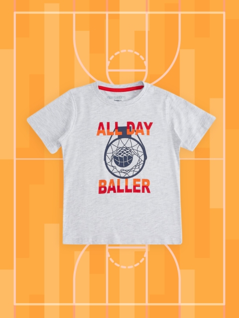 

Pantaloons Junior Boys Grey Melange Typography Printed T-shirt