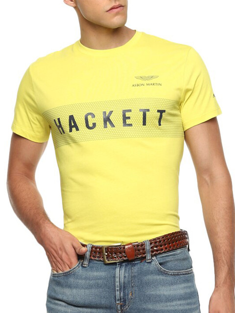 

HACKETT LONDON Men Yellow Slim Fit Pure Cotton T-shirt