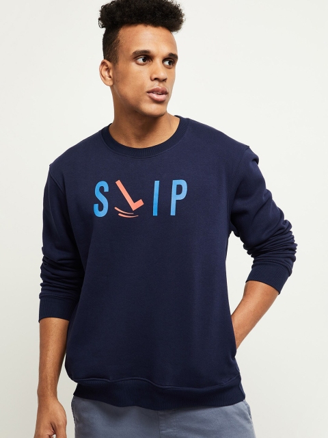 

max Men Navy Blue Printed Sweatshirt