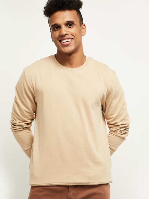 

max Men Beige Solid Sweatshirt