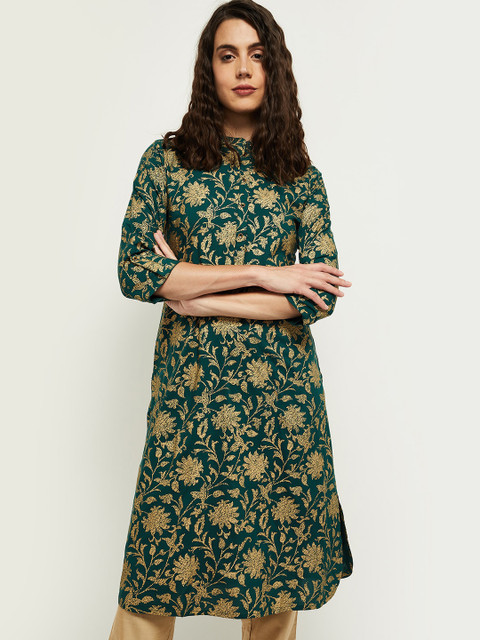 

max Women Green Floral Printed Kurta