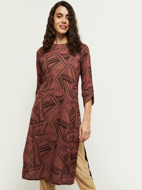 

max Women Brown Geometric Printed Kurta