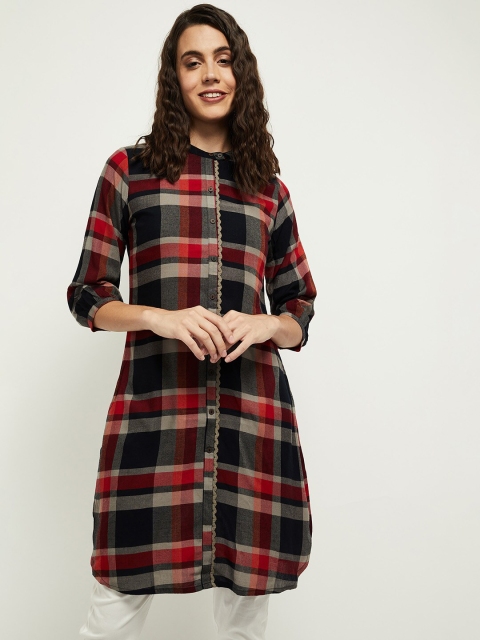 

max Women Black & Red Checked A-line Kurta